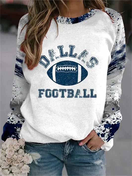 New Crew Neck Hoodie for Women: Football Game Patchwork Trend Long-Sleeve T-Shirt