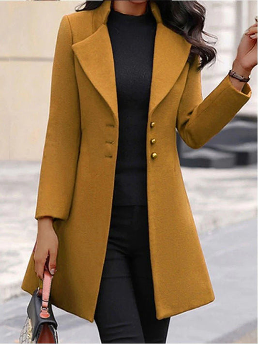 Women's Coat Formal Office Daily Fall Winter Long Coat Windproof Warm Basic Simple Elegant & Luxurious Jacket Long Sleeve Solid Color Oversize Yellow Black
