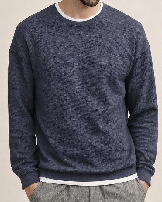 Daily Long-sleeved Round Neck Sweater Men's Men Loose Drop Shoulder Pullover Gray Blue Blue S-XXL | JRSEE:6c27c427-96fe-4e2c-a9a3-2a3959e256a6
