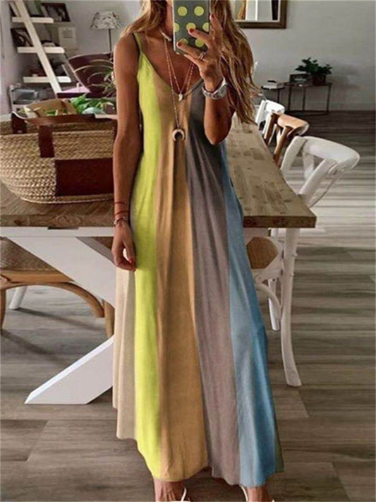 Women's Long Dress Maxi Dress Casual Dress Swing Dress Slip Dress Color Block Striped Casual Outdoor Daily Vacation Backless Patchwork Sleeveless Strap Dress Regular Fit Orange Spring Summer S M L XL