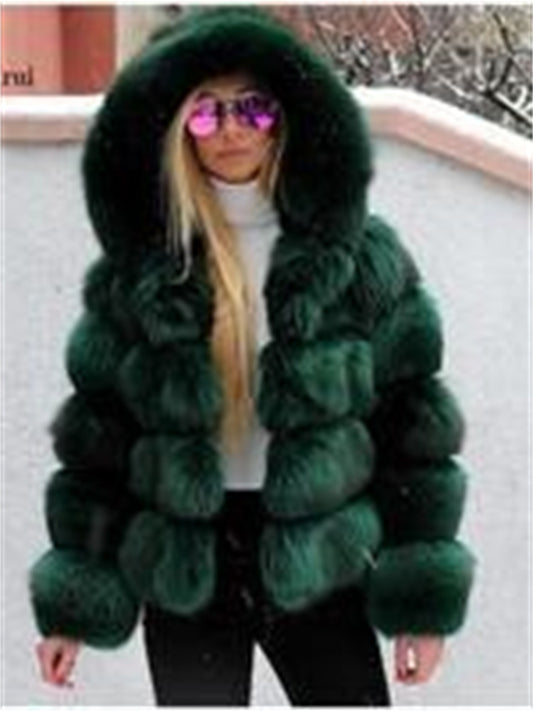 Women's Faux Fur Coat Regular Oversized Coat Sapphire Black Wine Dark Green khaki Party Party Fall Hoodie Regular Fit S M L XL XXL 3XL / Daily