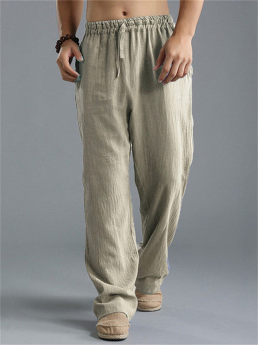 Summer Men's Plus Size Casual Pants Cotton-Linen Blend Athletic Straight-Leg Pants