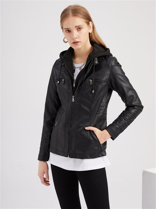 Women's Faux Leather Jacket Hoodie Jacket Windproof Warm Street Casual Daily Pocket Hoodie Sports Casual Solid Color Regular Fit Outerwear Long Sleeve Winter Fall Black Camel Red S M L XL XXL 3XL