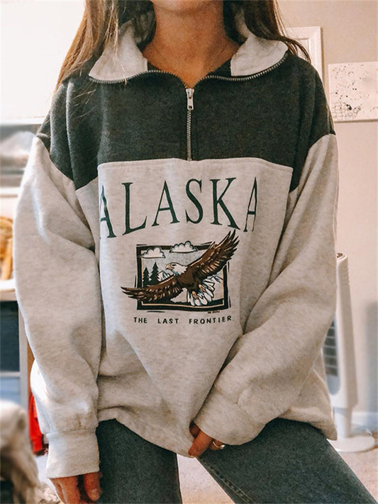 Autumn Women's Fashion Printed Long-Sleeve Top with Letter Sweatshirt