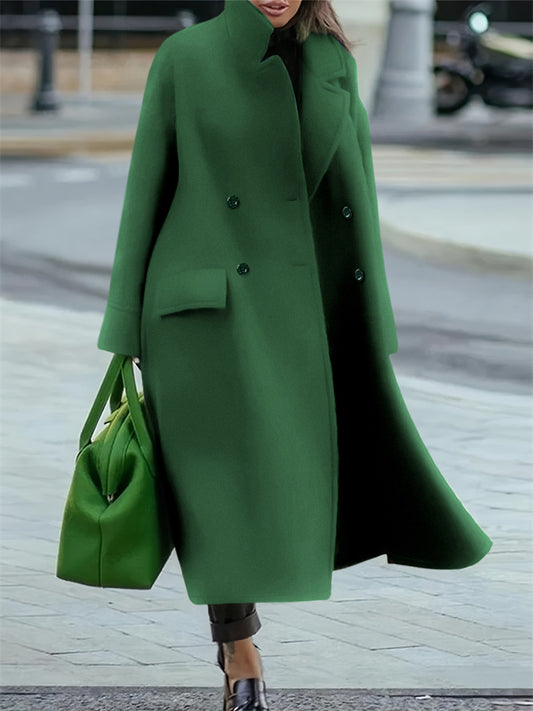 Loose Winter and Autumn Women's Tweed Solid Color Coat Warm Long Temperament Coat