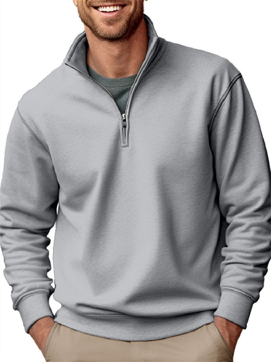 New Men's Casual Zipper Collar Thickened Padded Solid Color Men's Sweater