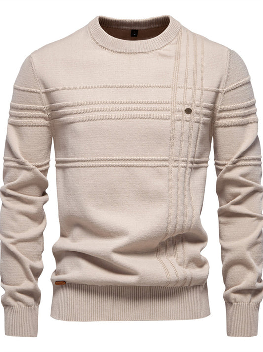 New Fall/Winter European Size Men's Crew Neck Solid Color Knit Sweater