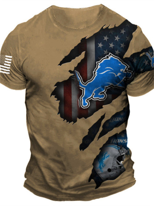 Summer Men's Printed Letter Men's Casual Fashion T-shirt with Star Pattern
