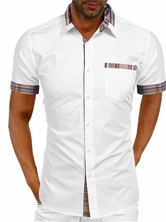 Men's Shirt Button Up Shirt Summer Shirt Black White Pink Red Blue Short Sleeve Color Block Plaid / Check Turndown Street Casual Button-Down Clothing Apparel Sports Fashion Classic Comfortable