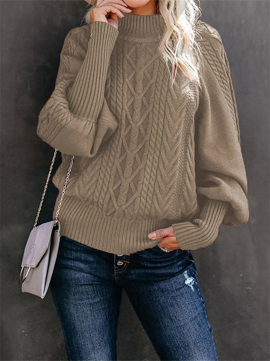 Winter New Mid-neck Sweater Women Loose Long-sleeved Knit Solid Color Sweater