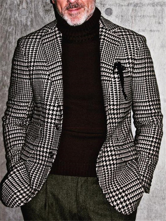 Men's Casual Suits Business Tops Slim Plaid Jacket