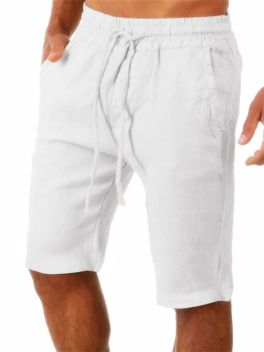 Men's Linen Shorts Summer Shorts Pocket Drawstring Elastic Waist Plain Comfort Outdoor Daily Going Out Linen / Cotton Blend Fashion Streetwear Black White