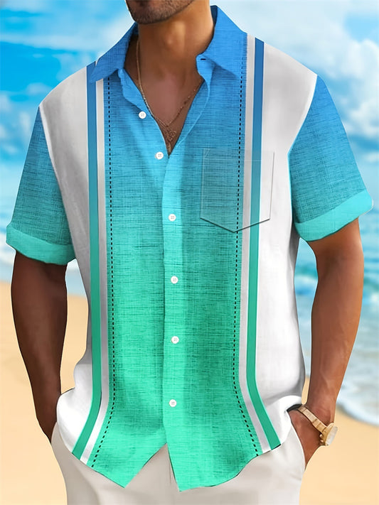 Men's Summer Short-Sleeve Shirt with Hawaiian Beach Print