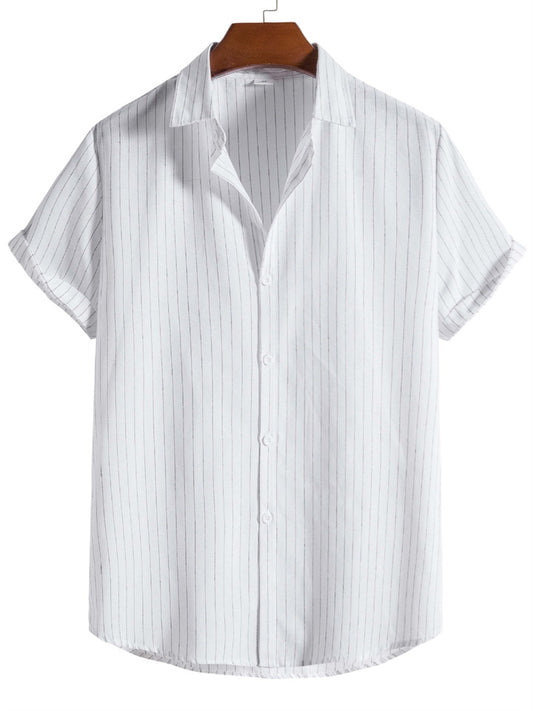 Summer New Fashion Casual Striped Short-sleeved Fitted Type Lapel Shirt Breathable Youth Fashion Tops S-XXL Yards