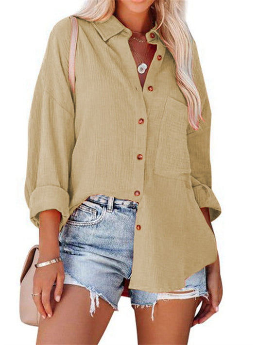 Women's Spring/Summer New Arrival Batwing Sleeve Casual Long-Sleeve Solid Color Shirt