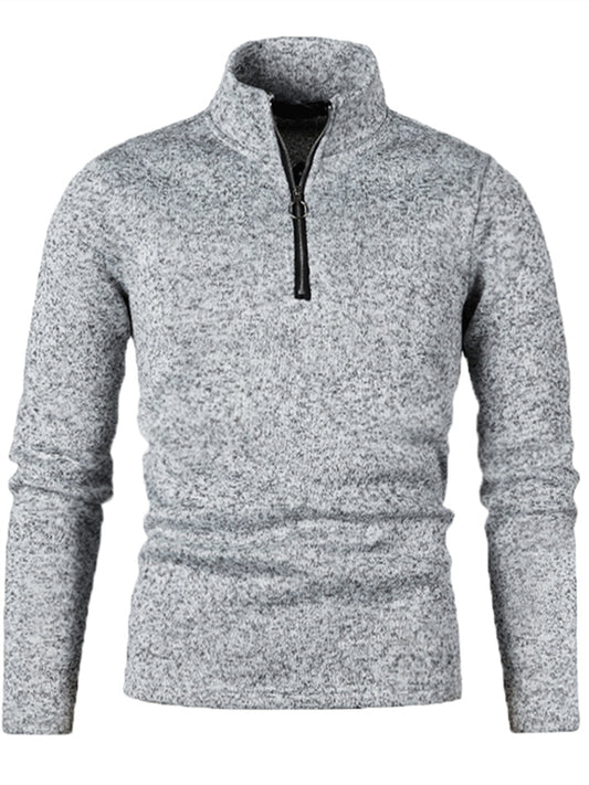 Winter Men's Hoodie Zipper Solid Color High Neck Base Layer Outerwear