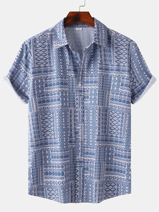 Men's Hawaiian Style Beach Lapel Print Men's Short Sleeved Shirt