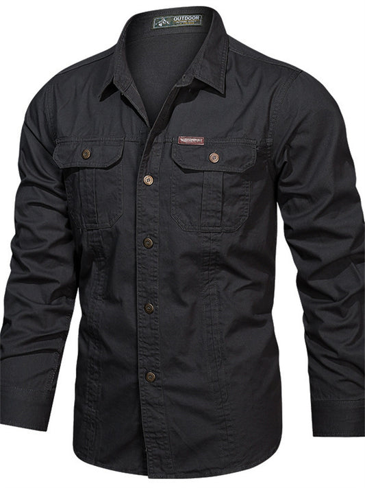 Autumn New Shirt Men's Lapel Long-sleeved Cotton Casual Solid Color Shirt in The Youth Workwear Slim Jacket