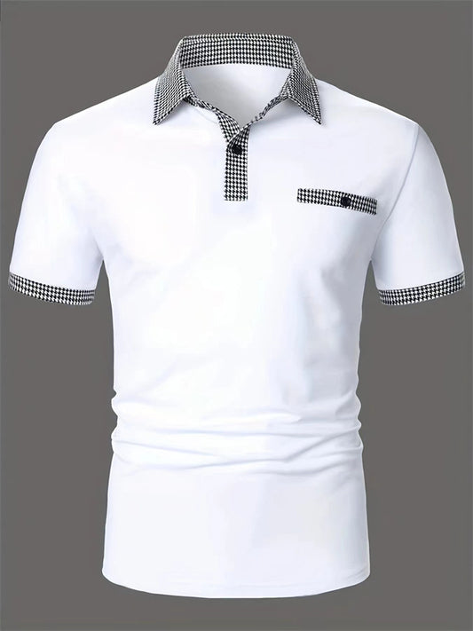 Men's Polo Shirt Golf Shirt Date Vacation Lapel Button Short Sleeves Fashion Plaid / Striped / Chevron / Round Solid / Plain Color Summer Dry-Fit Black White Navy Blue Sky Blue Polo Shirt