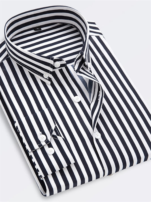 Men's Dress Shirt Button Down Shirt Collared Shirt Black White Red Long Sleeve Striped Collar Wedding Work Clothing Apparel