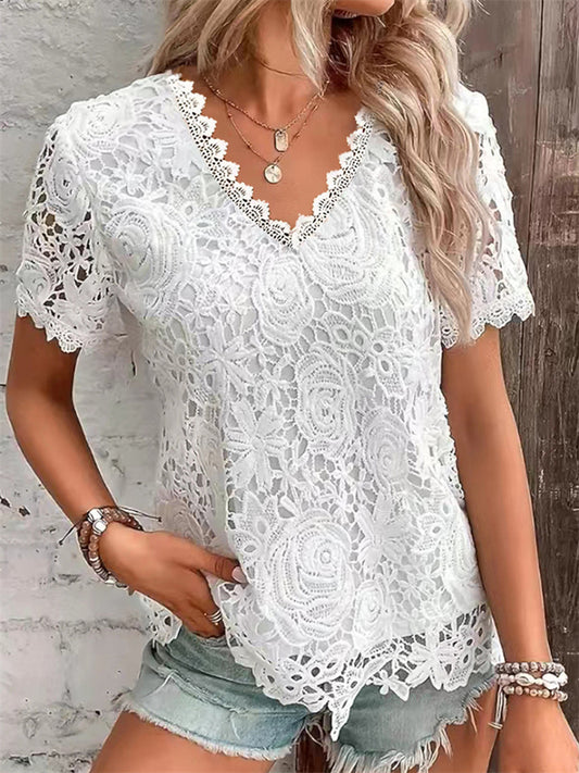 New Women's Fashion Tops Lace Short Sleeve T-shirt