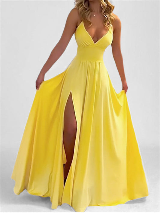 Spring New Arrival Women's Fashion Solid Color Strapless Fitted Split Hem Ruffled Dress