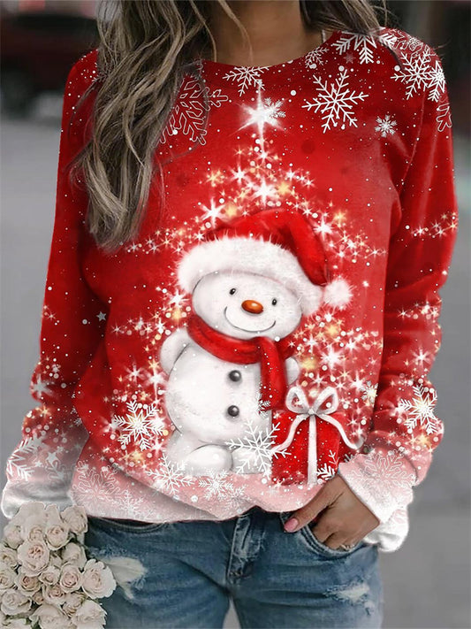 Christmas Women's Hoodie with 3D Digital Print Cute Snowman Pattern Top