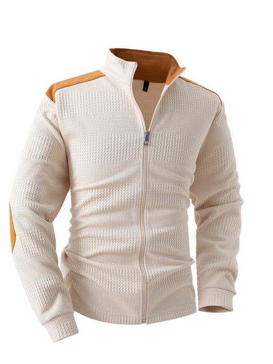 Men's Casual Sports Jacquard Long-Sleeve Zipper Lapel Jacket for Spring/Fall
