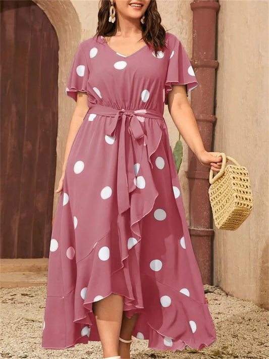 New Arrival Women's Polka Dot Dress Elastic Waist Printed Dress Plus Size V-neck Dress