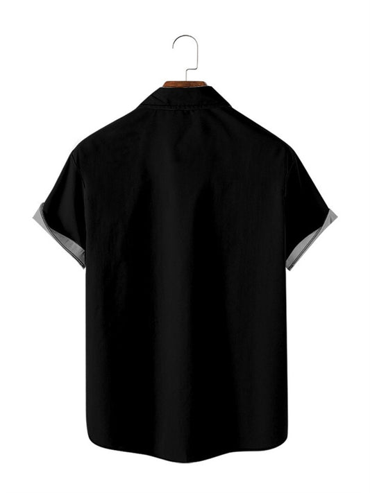 Summer Men's Short-sleeved Printed Shirt Fashion Splicing Color Stripes Simple Comfortable Men's Shirt
