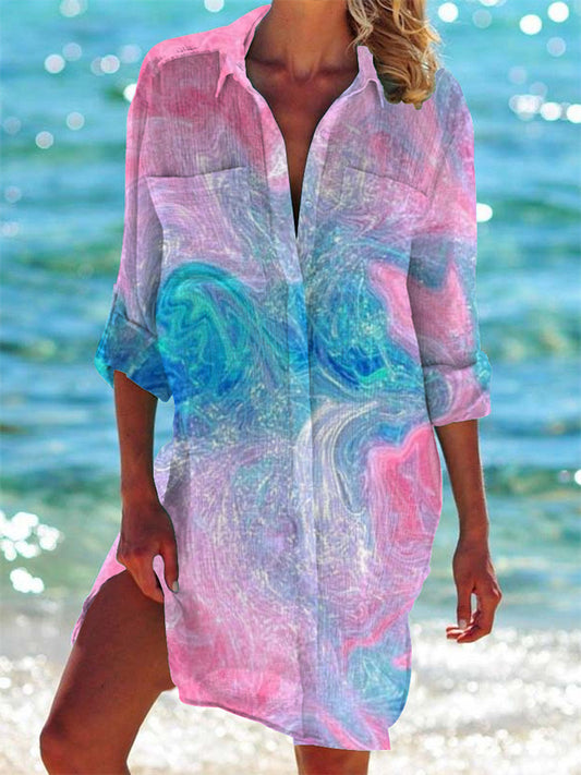 New Arrival Bikini Cover-up Swimwear Cardigan Women's Printed Resort Beach Shirt