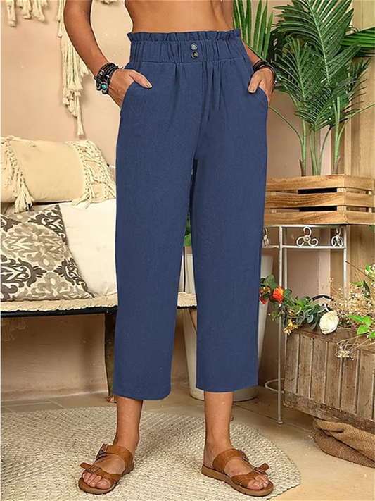 Women's Pants Trousers Faux Linen Black White Blue Fashion Casual Daily Side Pockets Ankle-Length Comfort Solid Colored S M L XL 2XL