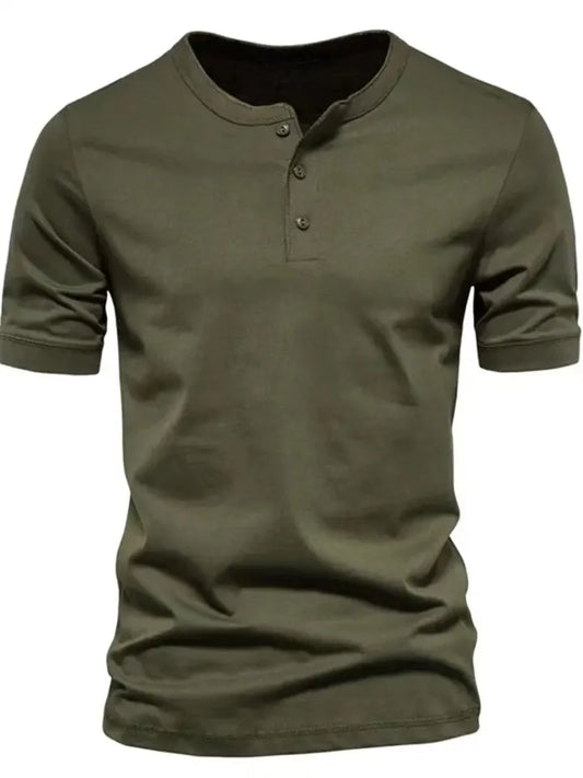 Summer Men's Large Size Henry Round Neck Short-sleeved Solid Colour T-shirt Men's Casual Slim Tops