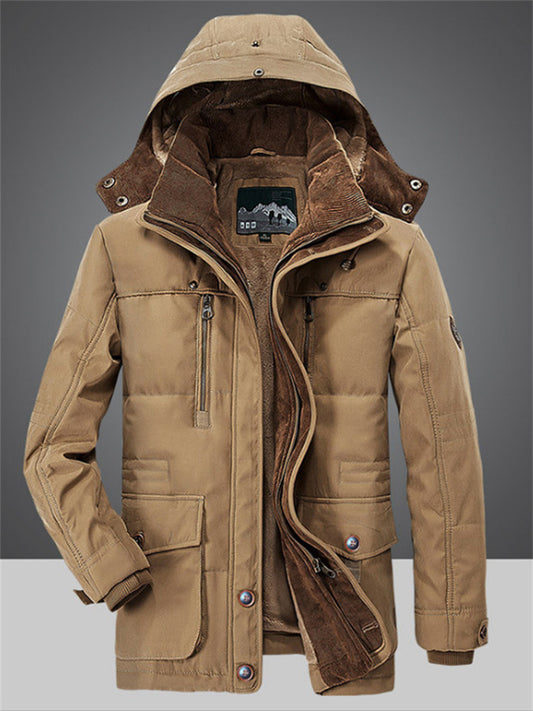 Men's Cotton Clothing Winter Medium-length Padded Thickened Cotton Clothing Casual Windproof Warm Cotton Jacket