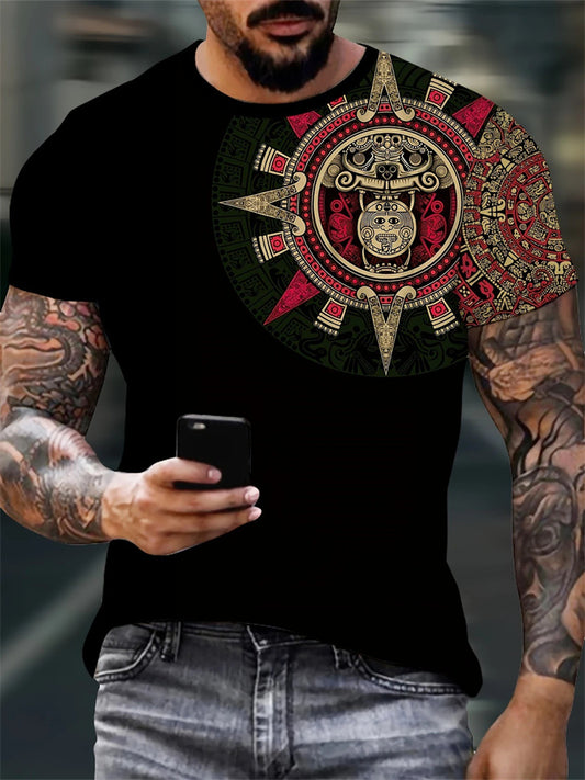 Summer Men's 3D Printed Retro Casual Round Neck Fashion Short-Sleeve T-shirt