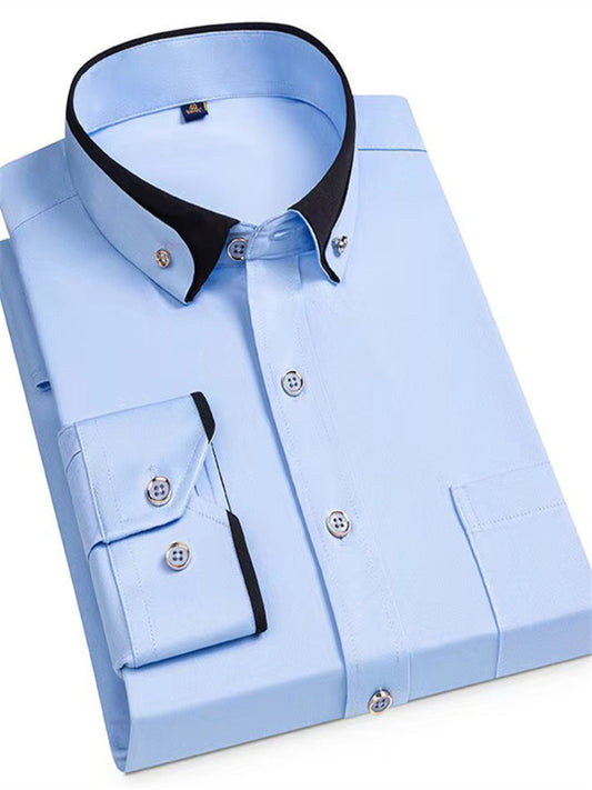Men's Business Shirts Long-sleeved Men's Solid Color Shirts Formal Business Shirts