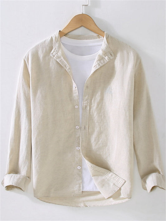 Linen Shirt Men's Casual Simple Long-sleeved Thin Section Solid Color Summer Collar Cotton Linen Shirt