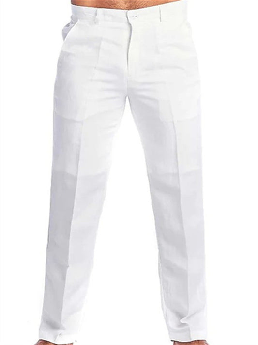 Men's Linen Pants Trousers Summer Pants Beach Pants Straight Leg Plain Comfort Outdoor Casual Daily Linen / Cotton Blend Streetwear Stylish Black White