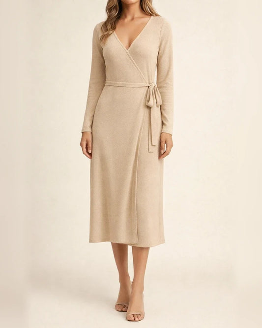 Elegant Temperament Solid Color V-neck Knit Dress | JRSEE:3ae92d27-200e-4dfd-bc5d-559cbe1b7e08