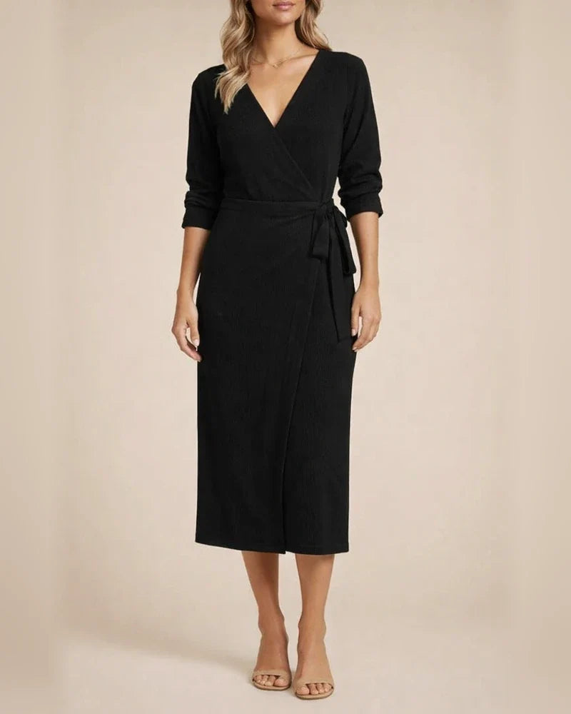 Elegant Temperament Solid Color V-neck Knit Dress | JRSEE:1b599928-796c-40a4-86d5-8ea8d02348d9