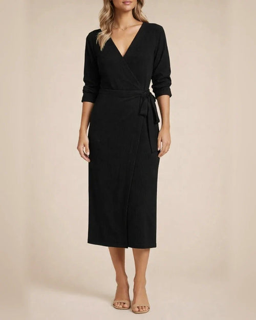 Elegant Temperament Solid Color V-neck Knit Dress | JRSEE:1b599928-796c-40a4-86d5-8ea8d02348d9