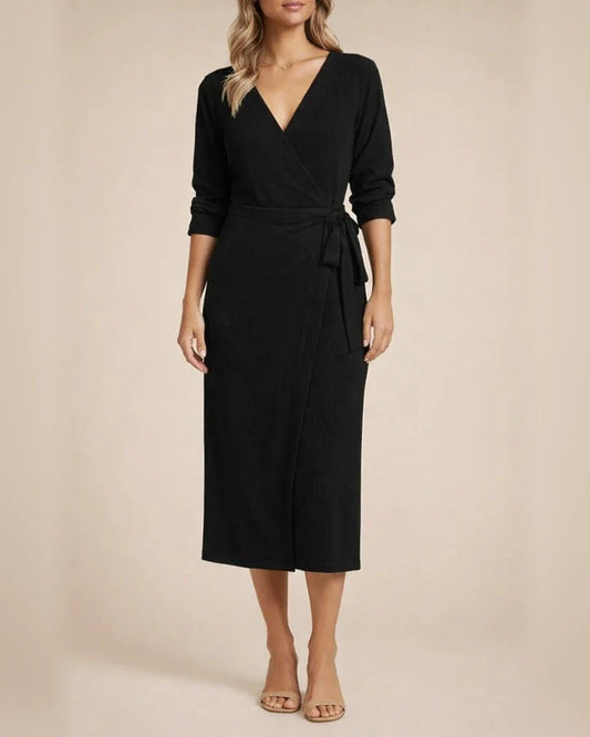 Elegant Temperament Solid Color V-neck Knit Dress | JRSEE:1b599928-796c-40a4-86d5-8ea8d02348d9