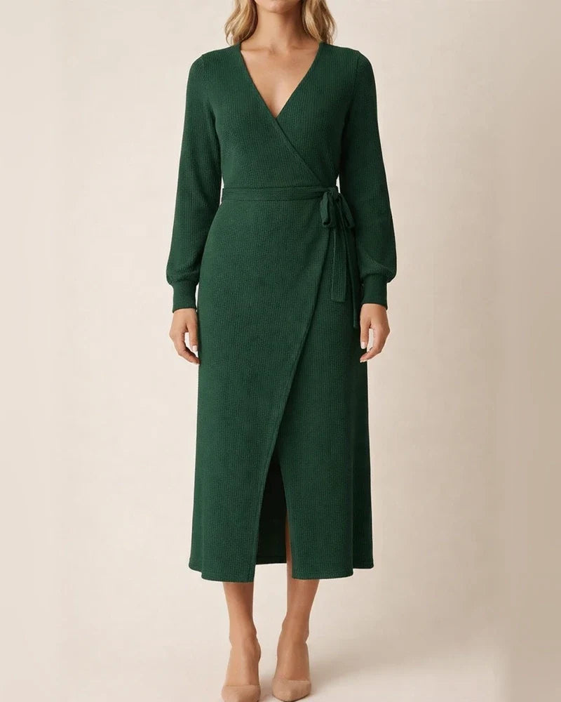 Elegant Temperament Solid Color V-neck Knit Dress | JRSEE:62d7be9c-32dd-42d2-b275-3b724ee76a1b
