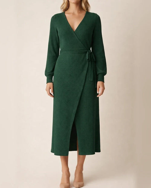 Elegant Temperament Solid Color V-neck Knit Dress | JRSEE:62d7be9c-32dd-42d2-b275-3b724ee76a1b