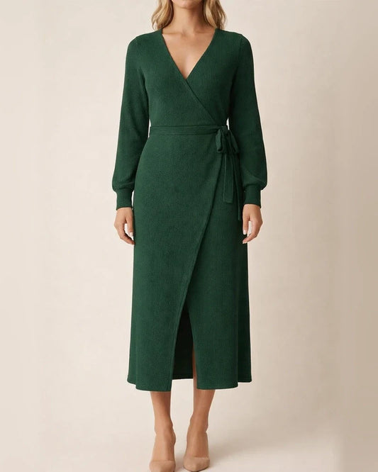 Elegant Temperament Solid Color V-neck Knit Dress | JRSEE:62d7be9c-32dd-42d2-b275-3b724ee76a1b