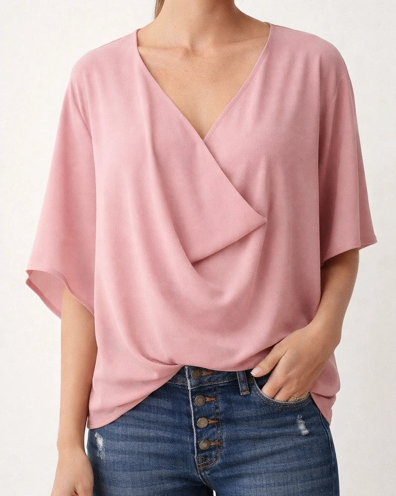 Europe and The United States Chiffon Solid Color Shirt Loose V-neck Flared Sleeves Casual Shirt T-shirt Women | JRSEE:7066a104-e585-44fb-8e0c-16f67a25711b