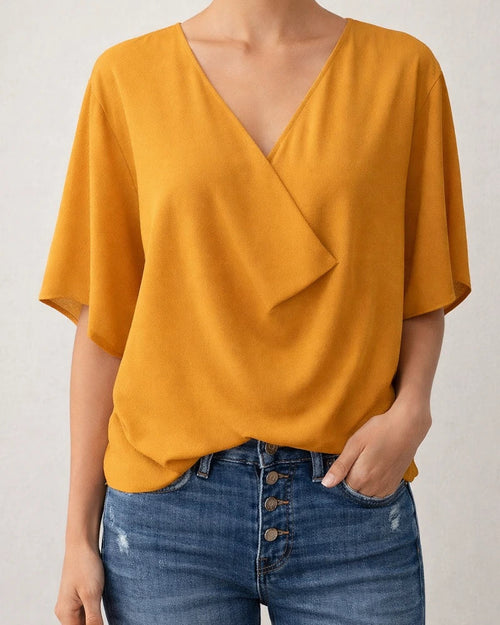 Europe and The United States Chiffon Solid Color Shirt Loose V-neck Flared Sleeves Casual Shirt T-shirt Women | JRSEE:45a80c58-76b5-45a6-b97a-a8b23d48e413