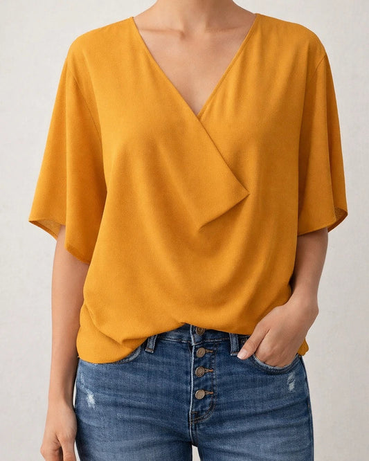 Europe and The United States Chiffon Solid Color Shirt Loose V-neck Flared Sleeves Casual Shirt T-shirt Women | JRSEE:45a80c58-76b5-45a6-b97a-a8b23d48e413