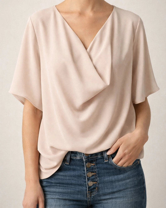 Europe and The United States Chiffon Solid Color Shirt Loose V-neck Flared Sleeves Casual Shirt T-shirt Women | JRSEE:3cbf9870-2e6c-4274-9a46-b60f3f1d22e3