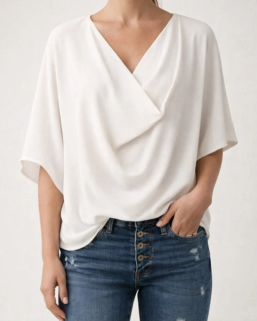 Europe and The United States Chiffon Solid Color Shirt Loose V-neck Flared Sleeves Casual Shirt T-shirt Women | JRSEE:d3615596-2422-4fa0-99dc-3a321e5adb70